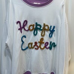 White "Happy Easter" Embroidered Pullover